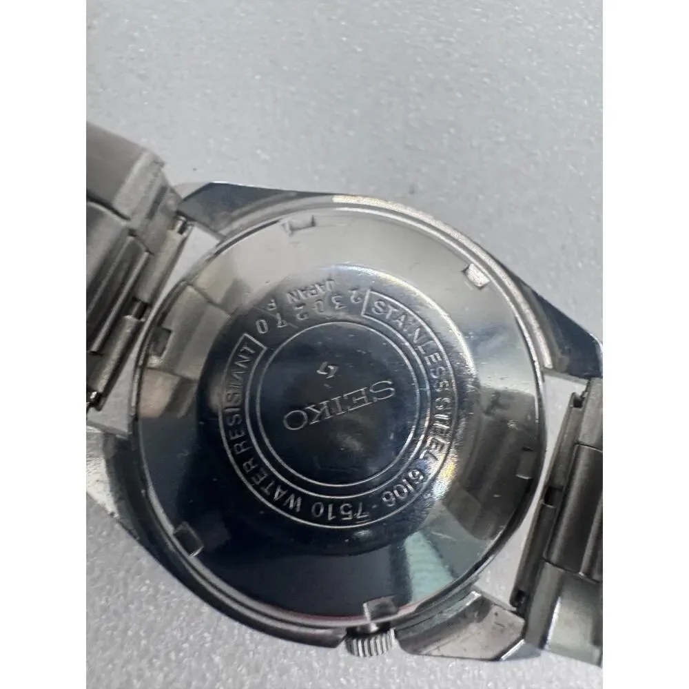 Vintage SEIKO 5 ACTUS SS 6106-7510 Ice Blue 25J Automatic Day-Date